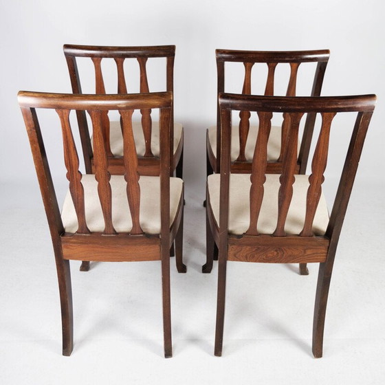 Image 1 of Ensemble de 4 chaises de salle à manger vintage en bois de rose et tapissées de tissu clair, années 1920
