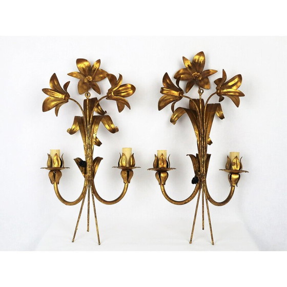 Image 1 of Paire d'appliques vintage en métal doré, 1960