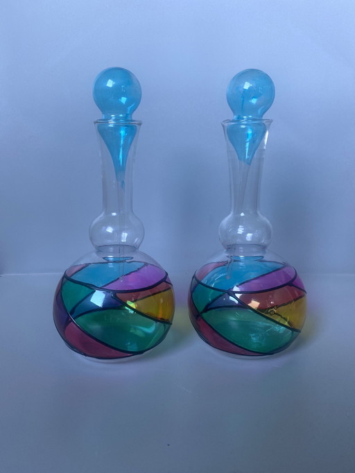 2 Flacons De Verre D’Art Italien 