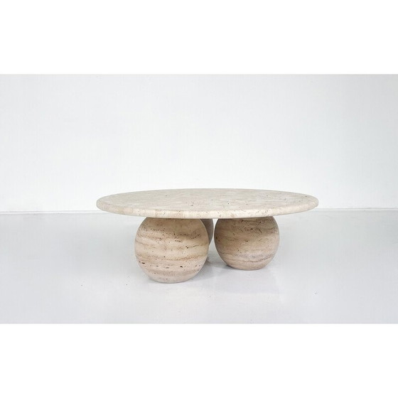 Image 1 of Table basse ronde vintage en travertin, Italie