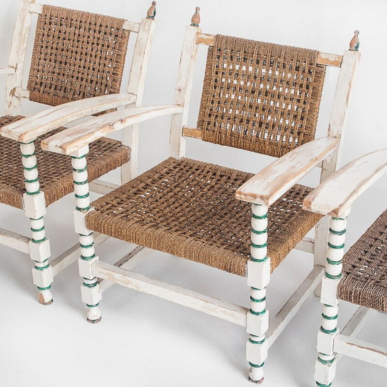 Ensemble de 3 fauteuils vintage en bois et corde tressée avec une table assortie, Espagne 1960 – Wood (photo 6 of 14)