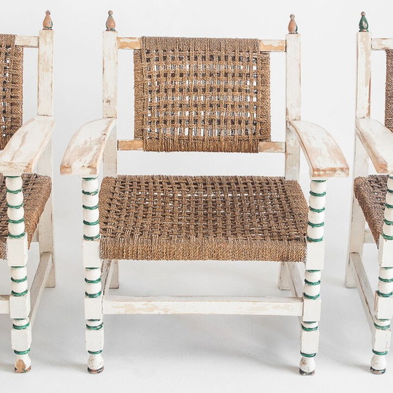 Ensemble de 3 fauteuils vintage en bois et corde tressée avec une table assortie, Espagne 1960 – Wood (photo 12 of 14)