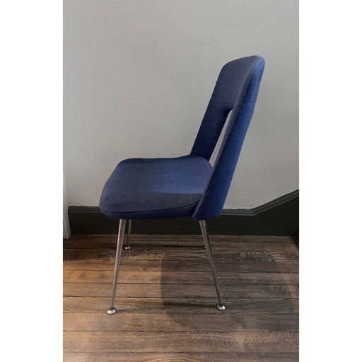 Chaise vintage en laine bleue et métal chromé, 1970