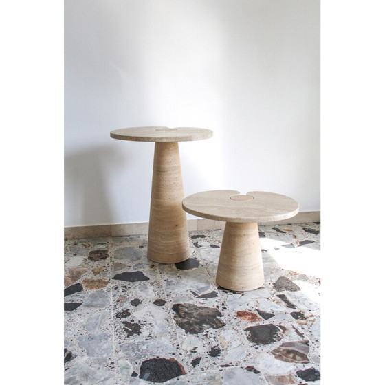 Image 1 of Paire de tables d'appoint vintage en travertin italien Style Angelo Mangiarotti, 1970