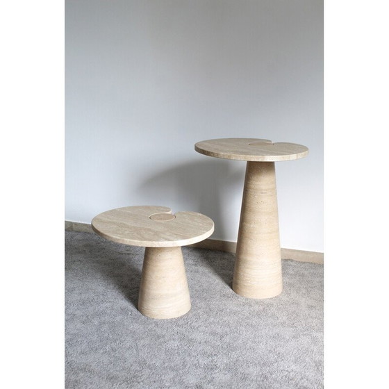 Image 1 of Paire de tables d'appoint vintage en travertin italien Style Angelo Mangiarotti, 1970