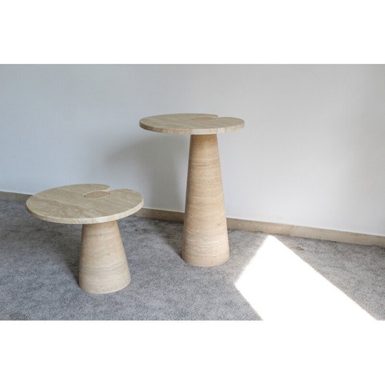 Image 1 of Paire de tables d'appoint vintage en travertin italien Style Angelo Mangiarotti, 1970