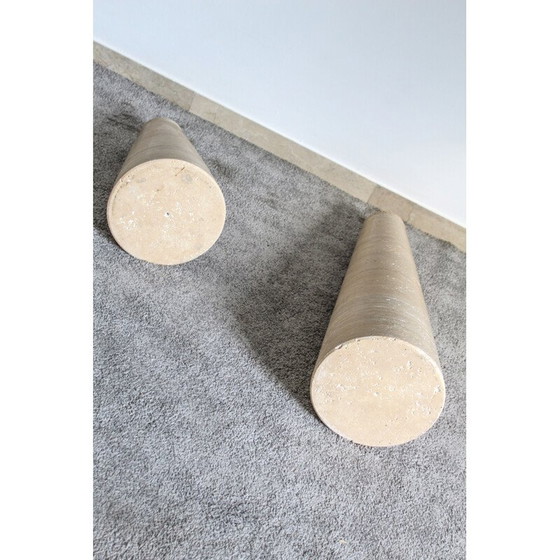 Image 1 of Paire de tables d'appoint vintage en travertin italien Style Angelo Mangiarotti, 1970