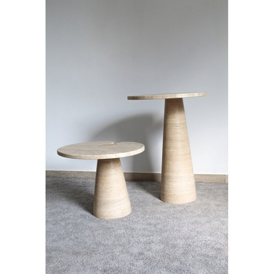Image 1 of Paire de tables d'appoint vintage en travertin italien Style Angelo Mangiarotti, 1970