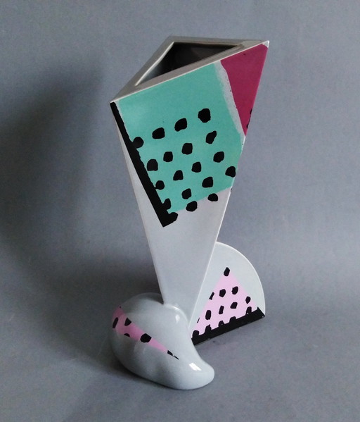 Vase postmoderne/pop art de Heide Warlamis, numéroté en série, 1980S