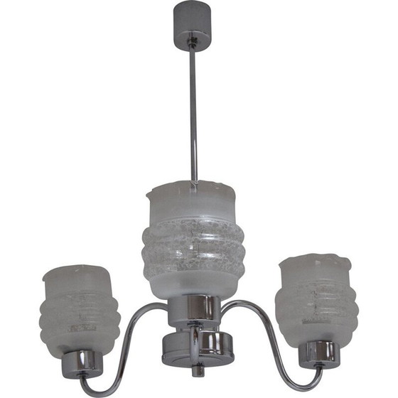 Image 1 of Lustre vintage en verre chromé, Tchécoslovaquie 1970