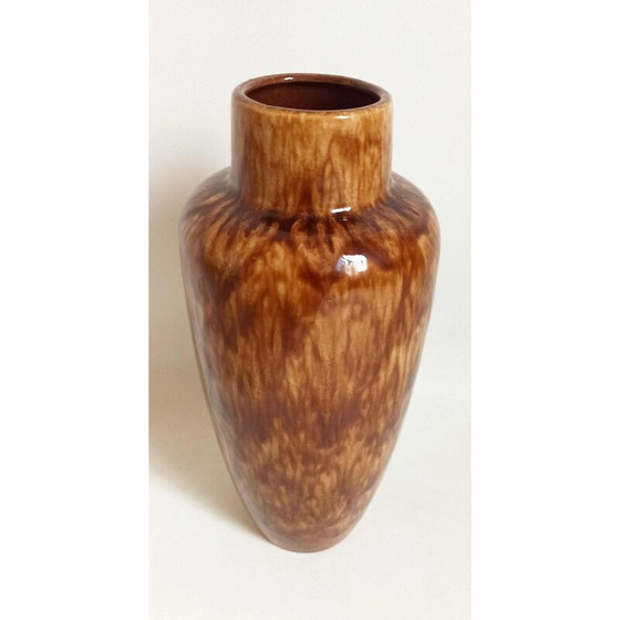 Image 1 of Vase vintage en céramique beige-brun à effet marbré, Allemagne de l'Ouest 1970
