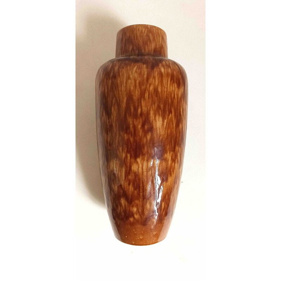 Image 1 of Vase vintage en céramique beige-brun à effet marbré, Allemagne de l'Ouest 1970