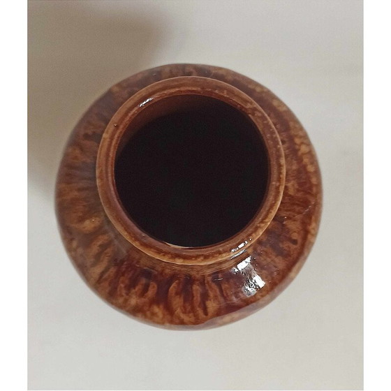 Image 1 of Vase vintage en céramique beige-brun à effet marbré, Allemagne de l'Ouest 1970