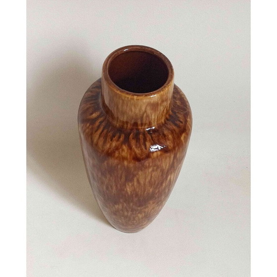Image 1 of Vase vintage en céramique beige-brun à effet marbré, Allemagne de l'Ouest 1970