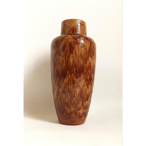 Image 1 of Vase vintage en céramique beige-brun à effet marbré, Allemagne de l'Ouest 1970