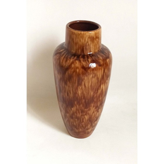 Image 1 of Vase vintage en céramique beige-brun à effet marbré, Allemagne de l'Ouest 1970