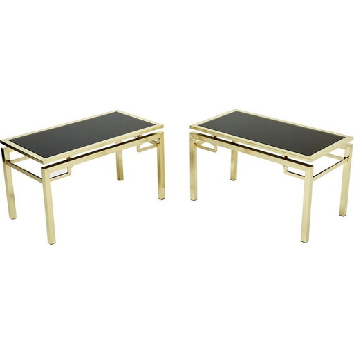 Paire de tables d'appoint en laiton vintage par Guy Lefevre pour Maison Jansen, 1970