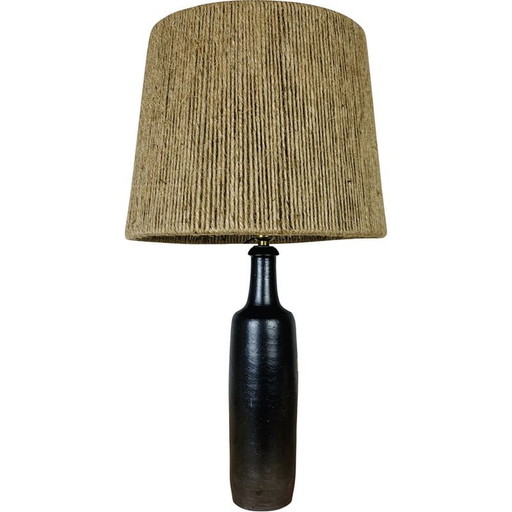 Lampe bouteille vintage en grès et corde