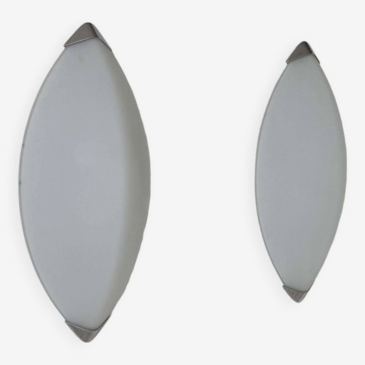 2X Appliques En Chrome Et Verre Sablé - Italie 1980