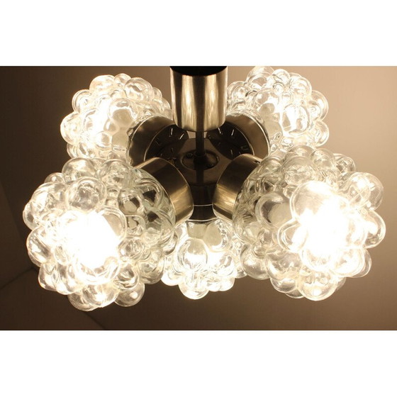 Image 1 of Lustre vintage en chrome et verre, Tchécoslovaquie