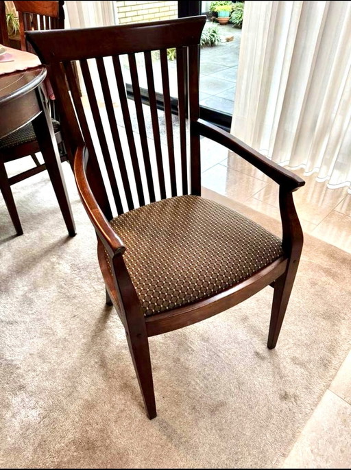 Table de salle à manger ovale en bois d'acajou avec 6 chaises, rétractable.