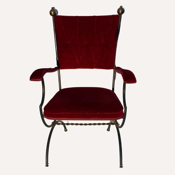 Image 1 of Chaise italienne Savonarola, tapisserie rouge, années 1960