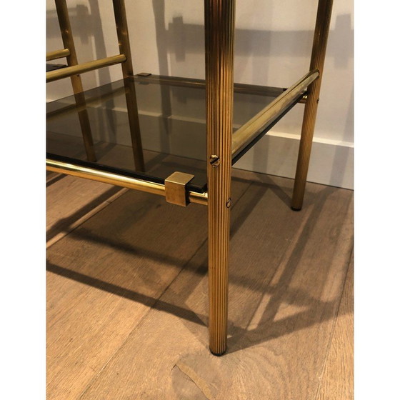 Image 1 of Paire de bouts de canapé vintage en laiton et verre fumé, 1940