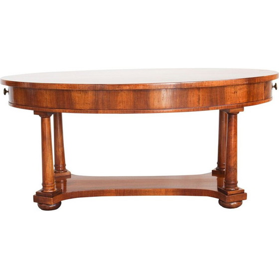 Image 1 of Table basse vintage avec 2 tiroirs latéraux en bois de noyer, Italie 1940