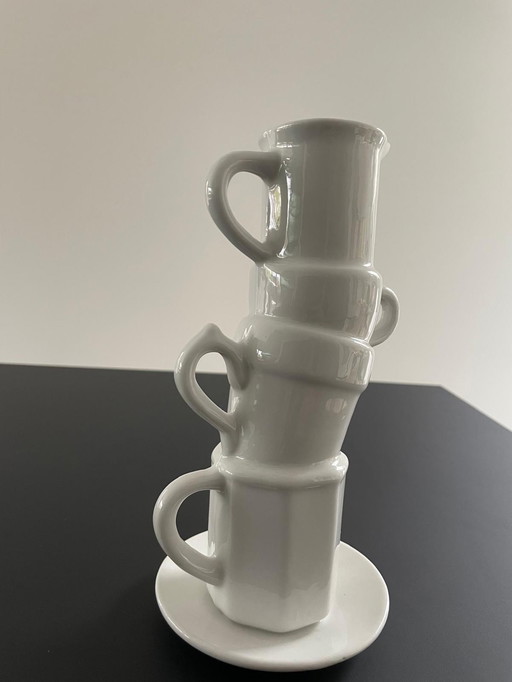 Vase de coupes empilées, céramique blanche