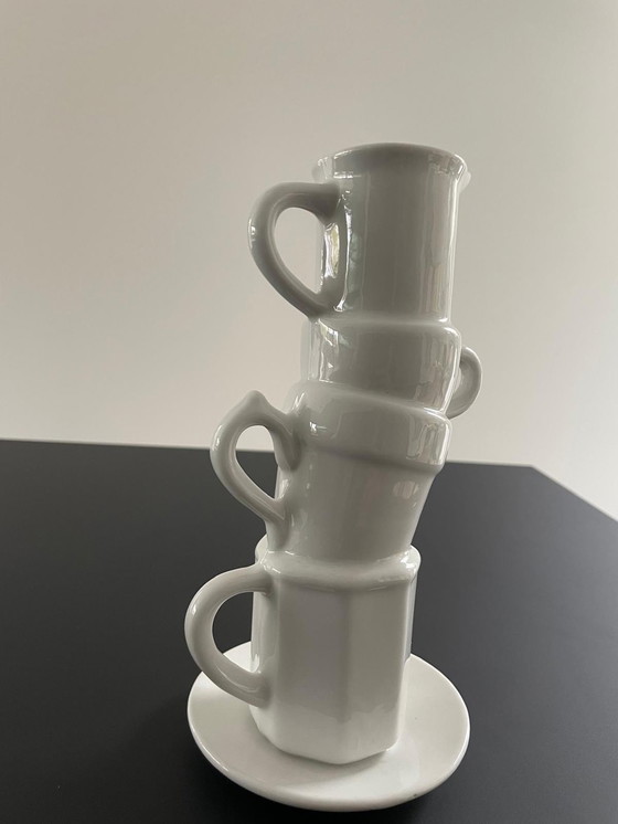 Image 1 of Vase de coupes empilées, céramique blanche