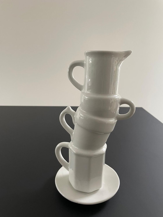 Image 1 of Vase de coupes empilées, céramique blanche