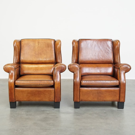 2 X Grand fauteuil à oreilles en cuir de mouton