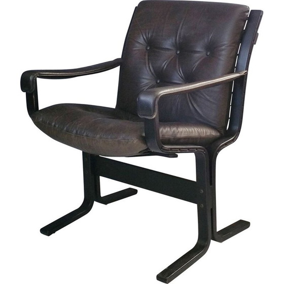 Image 1 of Fauteuil Siesta vintage pour Westnofa en cuir noir et bois de hêtre 1960
