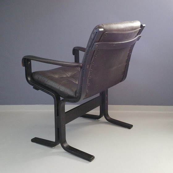 Image 1 of Fauteuil Siesta vintage pour Westnofa en cuir noir et bois de hêtre 1960