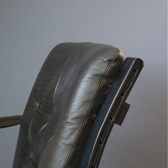 Image 1 of Fauteuil Siesta vintage pour Westnofa en cuir noir et bois de hêtre 1960