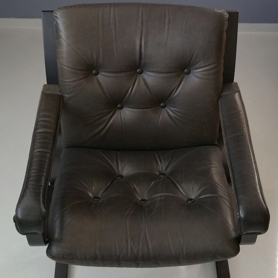 Image 1 of Fauteuil Siesta vintage pour Westnofa en cuir noir et bois de hêtre 1960