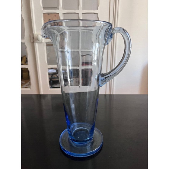 Image 1 of Pichet vintage en verre bleu, 1950