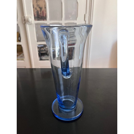 Image 1 of Pichet vintage en verre bleu, 1950