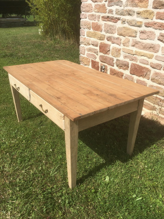 Image 1 of Table de ferme vintage en hêtre et cerisier