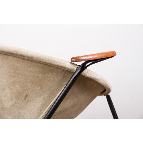 Image 1 of Fauteuil vintage danois en cuir, acier et teck modèle Balloon par Hans Olsen, 1960