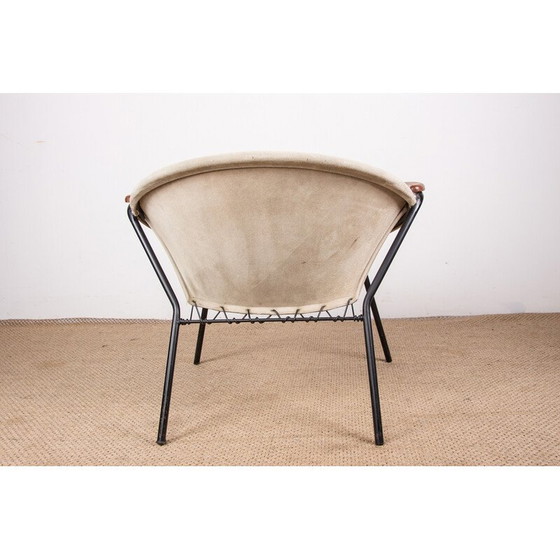 Image 1 of Fauteuil vintage danois en cuir, acier et teck modèle Balloon par Hans Olsen, 1960