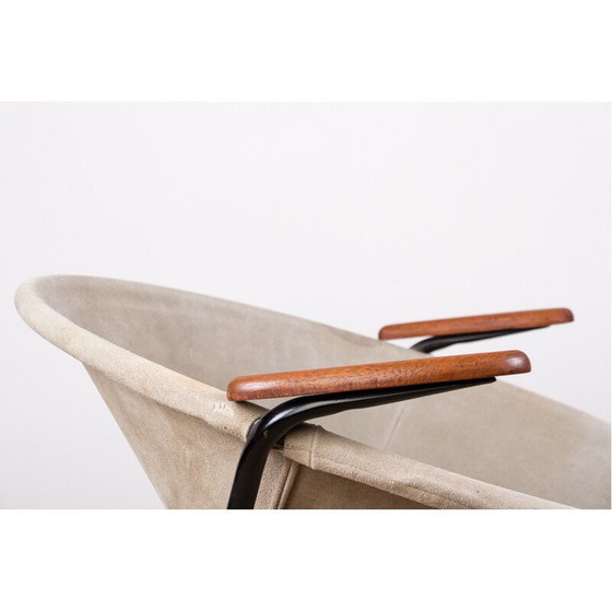 Image 1 of Fauteuil vintage danois en cuir, acier et teck modèle Balloon par Hans Olsen, 1960