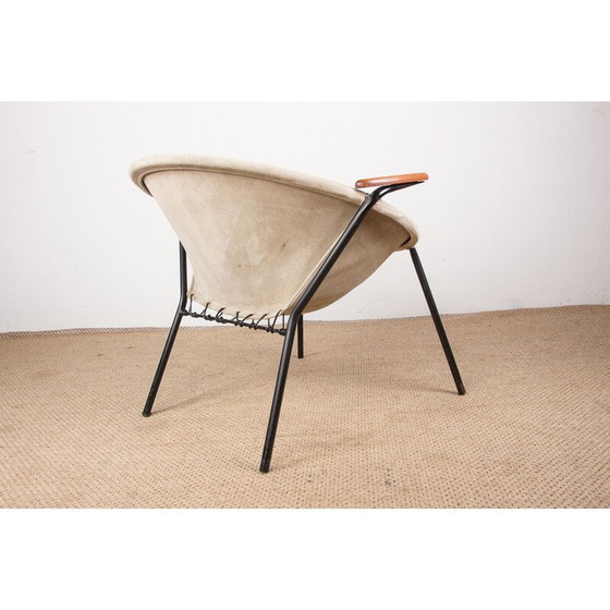 Image 1 of Fauteuil vintage danois en cuir, acier et teck modèle Balloon par Hans Olsen, 1960