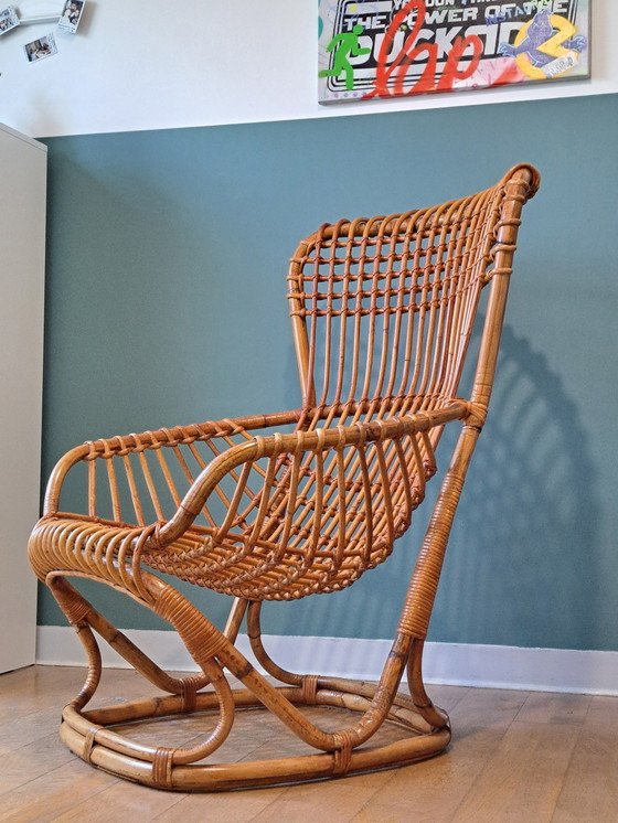 Image 1 of Fauteuil En Rotin Par Tito Agnoli