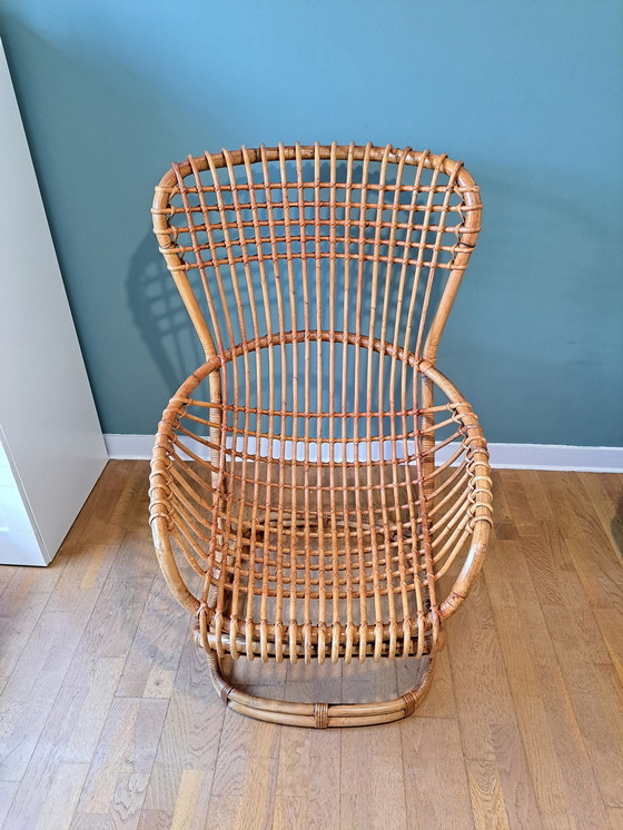 Image 1 of Fauteuil En Rotin Par Tito Agnoli