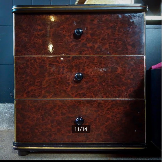 Image 1 of Lit vintage avec grand miroir - or noir - années 1970