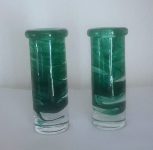 2X Bougeoirs en verre par Anna Ehrner de Kosta Boda