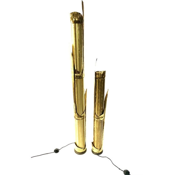 Image 1 of Paire de lampadaires vintage en laiton par Tommaso Barbi, 1970