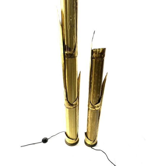 Image 1 of Paire de lampadaires vintage en laiton par Tommaso Barbi, 1970
