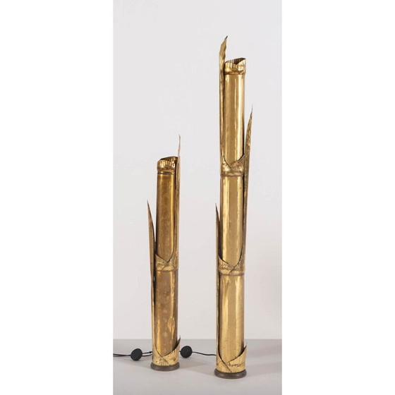 Image 1 of Paire de lampadaires vintage en laiton par Tommaso Barbi, 1970